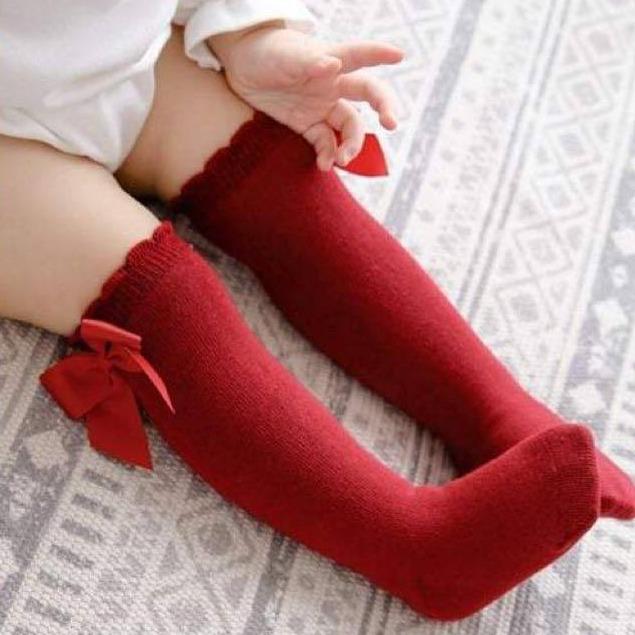 Girls Knee High Bow Socks Red - Gracie Roze