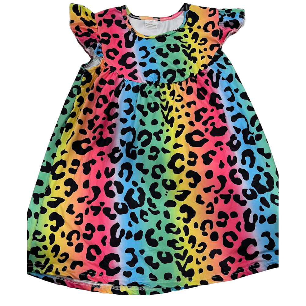 Girls Dress Rainbow Cheetah - Gracie Roze